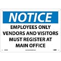 Notice Signs; Employees Only Vendors And Visitors Must Register At Main Office, 10X14, .040 Aluminum