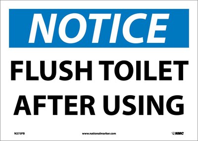 Notice Labels; Flush Toilet After Using, 10 x 14, Adhesive Vinyl