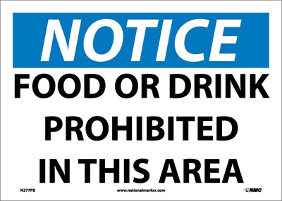 Notice Labels; Food Or Drink Prohibited In This Area, 10X14, Adhesive Vinyl