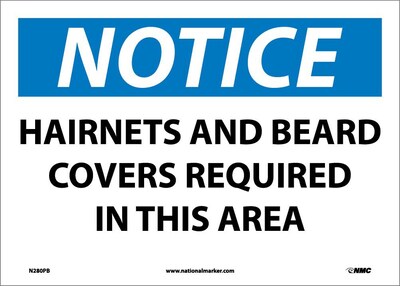 Notice Labels; Hairnets And Beard Covers Required In This Area, 10X14, Adhesive Vinyl