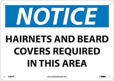 Notice Signs; Hairnets And Beard Covers Required In This Area, 10X14, Rigid Plastic