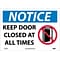 Notice Labels; Keep Door Closed At All Times, Graphic, 10X14, Adhesive Vinyl