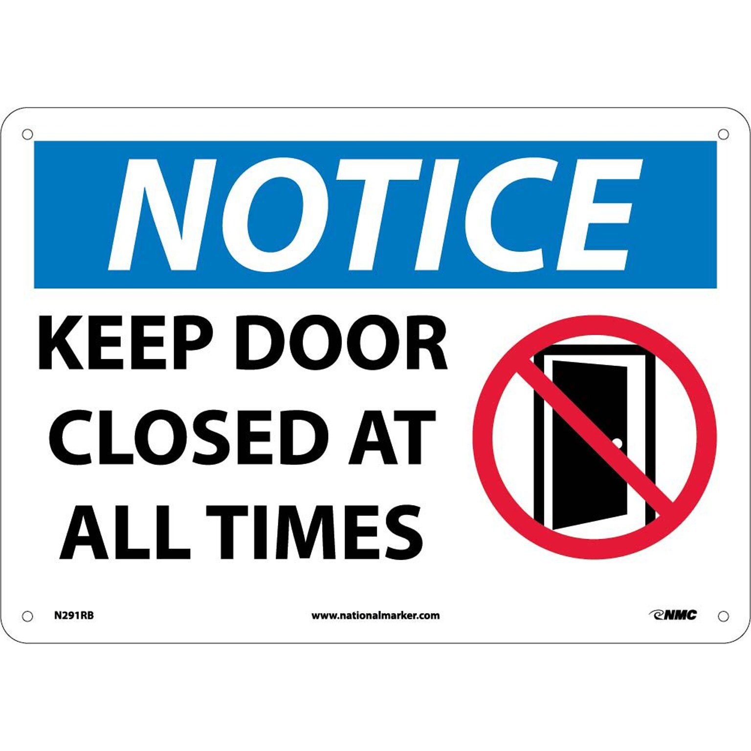 Notice Signs; Keep Door Closed At All Times, Graphic, 10X14, Rigid Plastic