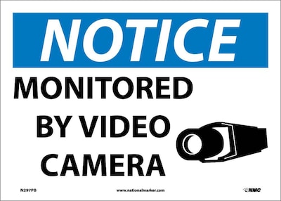 Notice Labels; Monitored By Video Camera, 10" x 14", Adhesive Vinyl