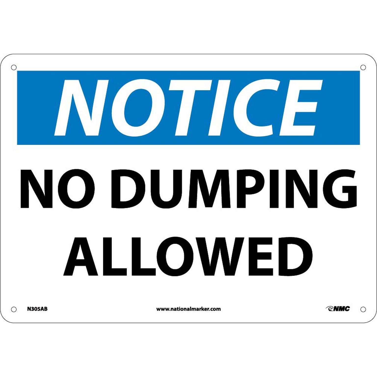 No Dumping Allowed, 10X14, .040 Aluminum, Notice Sign