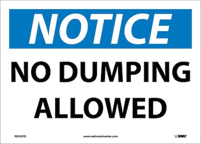 Notice Labels; No Dumping Allowed, 10" x 14", Adhesive Vinyl