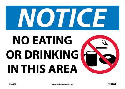 Notice Labels; No Eating Or Drinking In This Area, Graphic, 10X14, Adhesive Vinyl