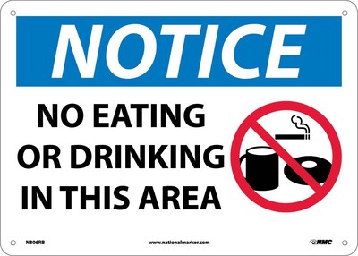 Notice Signs; No Eating Or Drinking In This Area, Graphic, 10X14, Rigid Plastic