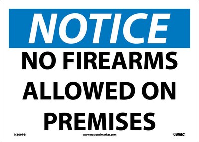 Notice Labels; No Firearms Allowed On Premises, 10 x 14, Adhesive Vinyl