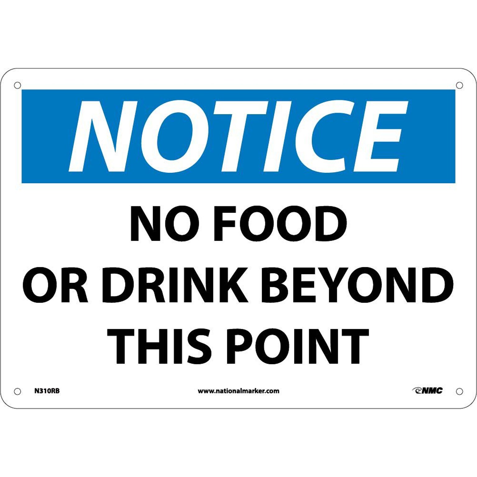 Notice Signs; No Food Or Drink Beyond This Point, 10X14, Rigid Plastic