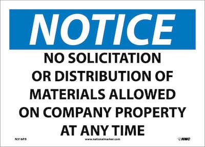 Notice Signs; No Solicitation Or Distribution Of Materials Allowed On Company Property At Any Time