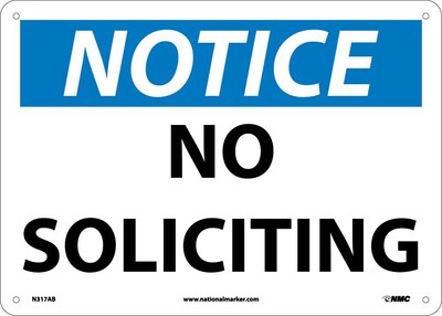 No Soliciting, 10X14, .040 Aluminum, Notice Sign