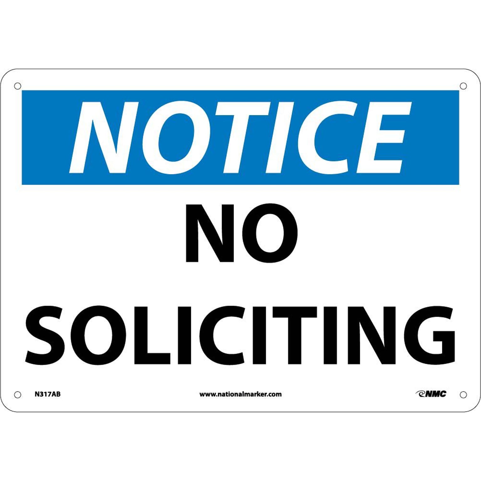 No Soliciting, 10X14, .040 Aluminum, Notice Sign