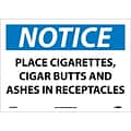Notice Labels; Place Cigarettes, Cigar Butts And Ashes In Receptacles, 10X14, Adhesive Vinyl