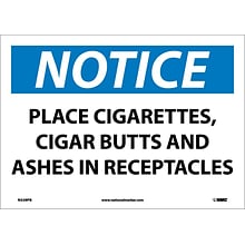 Notice Labels; Place Cigarettes, Cigar Butts And Ashes In Receptacles, 10X14, Adhesive Vinyl