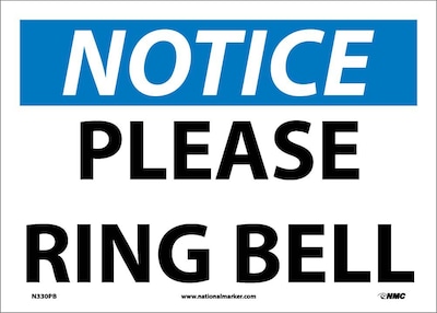 Notice Labels; Please Ring Bell, 10" x 14", Adhesive Vinyl