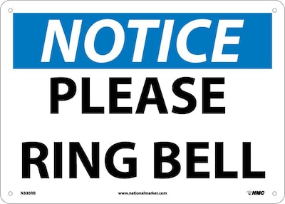 Notice Signs; Please Ring Bell, 10X14, Rigid Plastic