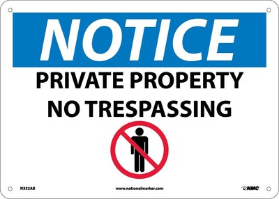 Notice Signs; Private Property No Trespassing,  Graphic, 10X14, .040 Aluminum