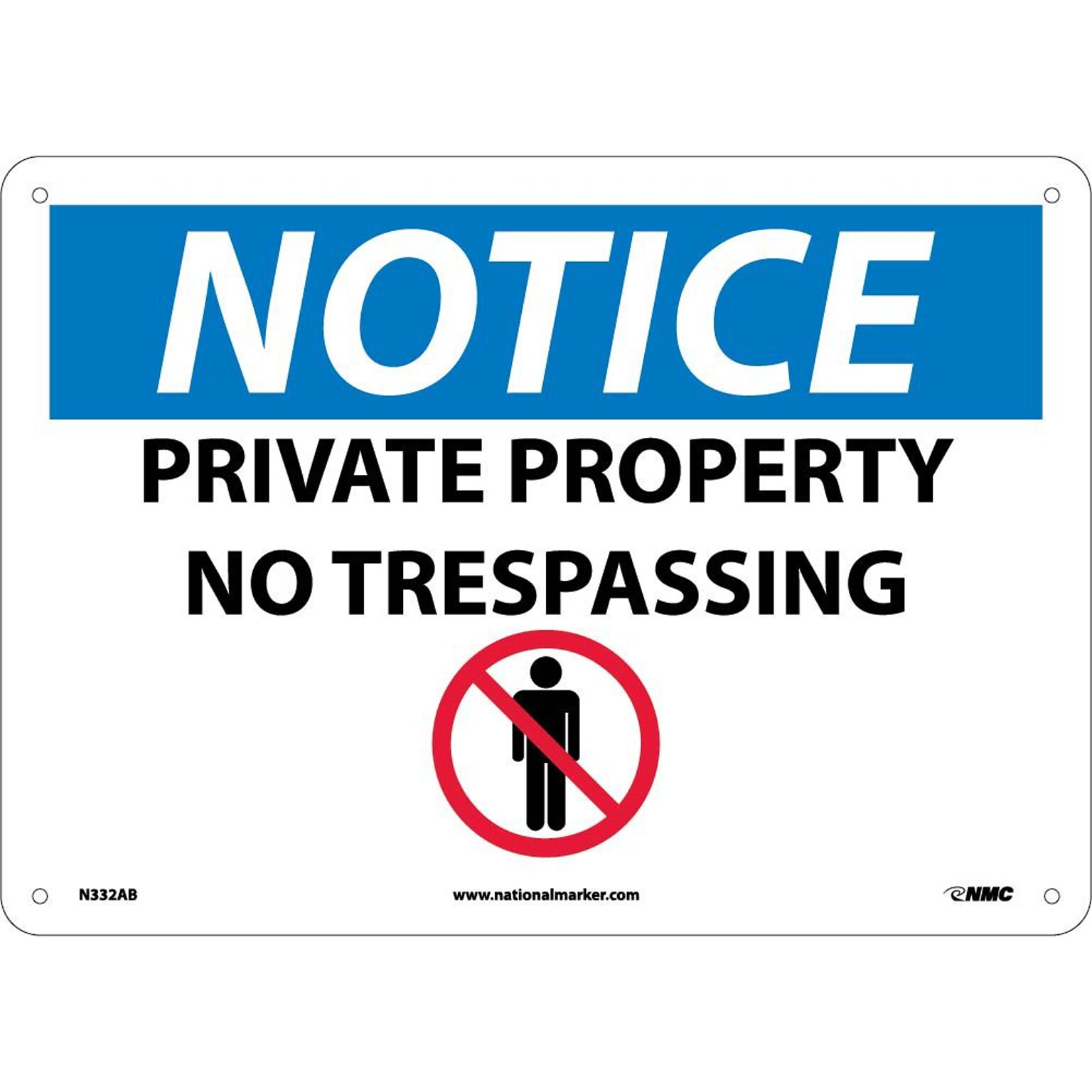 Notice Signs; Private Property No Trespassing,  Graphic, 10X14, .040 Aluminum