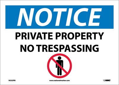 Notice Labels; Private Property No Trespassing, Graphic, 10X14, Adhesive Vinyl