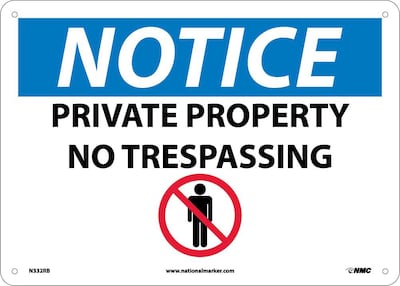 Notice Signs; Private Property No Trespassing, Graphic, 10X14, Rigid Plastic