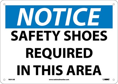 Notice Signs; Safety Shoes Required In This Area, 10X14, .040 Aluminum