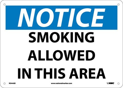 Smoking Allowed In This Area, 10X14, .040 Aluminum, Notice Sign
