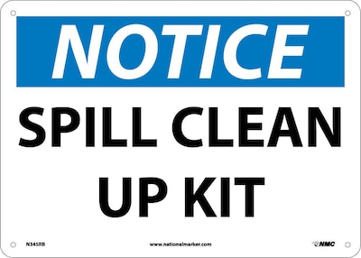 Spill Clean Up Kit, 10X14, Rigid Plastic, Notice Sign