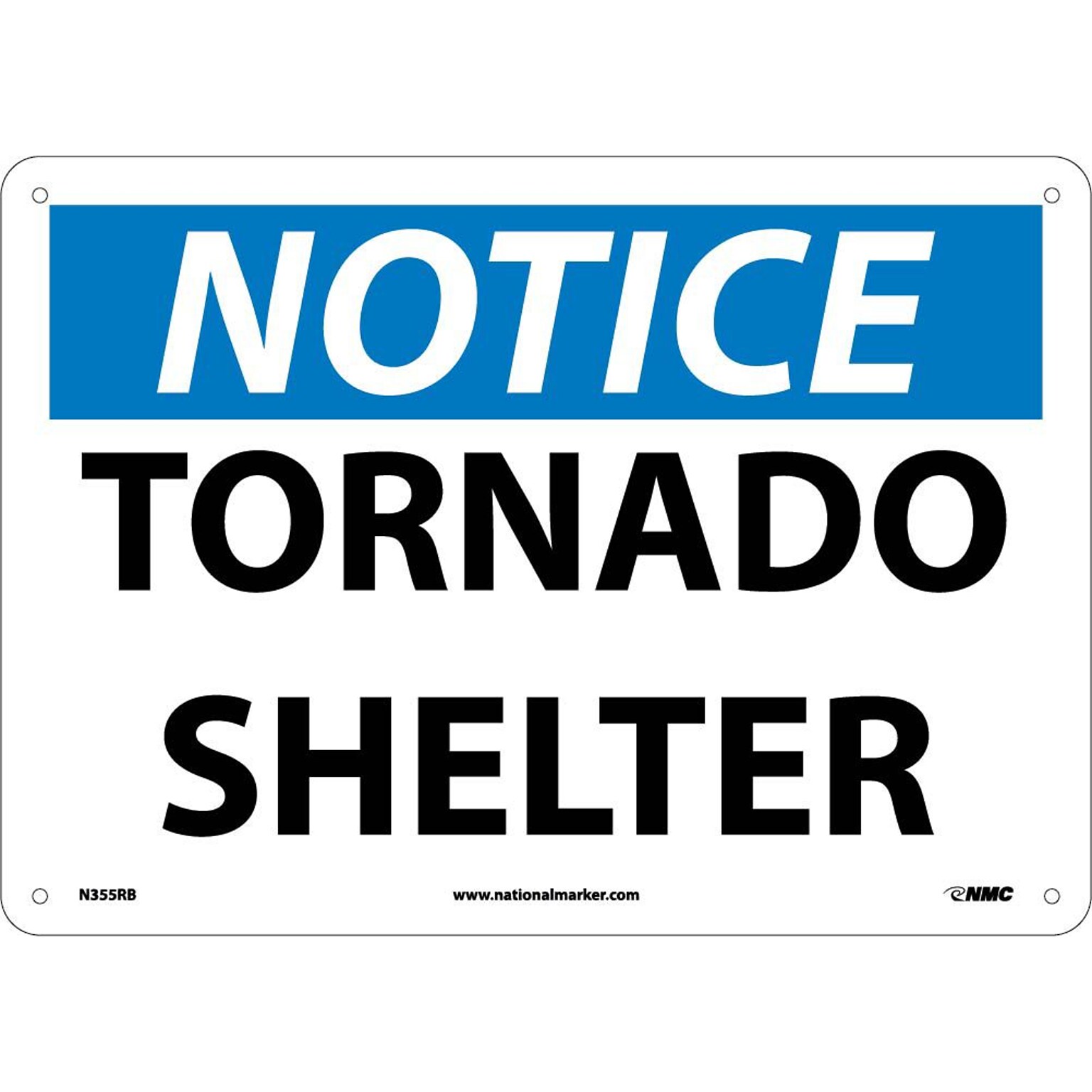 Notice Signs; Tornado Shelter, 10X14, Rigid Plastic