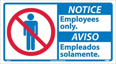 Notice Labels; Employees Only (Bilingual W/Graphic), 10X18, Adhesive Vinyl