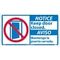 Notice Labels; Keep Door Closed (Bilingual W/Graphic), 10X18, Adhesive Vinyl