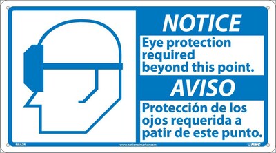 Notice Signs; 10 X 18 Notice Eye Protection Required (Bilingual W/Graphic), 10X18, Rigid Plastic