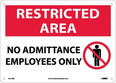 Notice Signs; Restricted Area, No Admittance Employees Only, Graphic, 10X14, Rigid Plastic