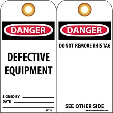 Accident Prevention Tags; Danger Defective Equipment, 6X3, Unrip Vinyl, 25/Pk W/ Grommet