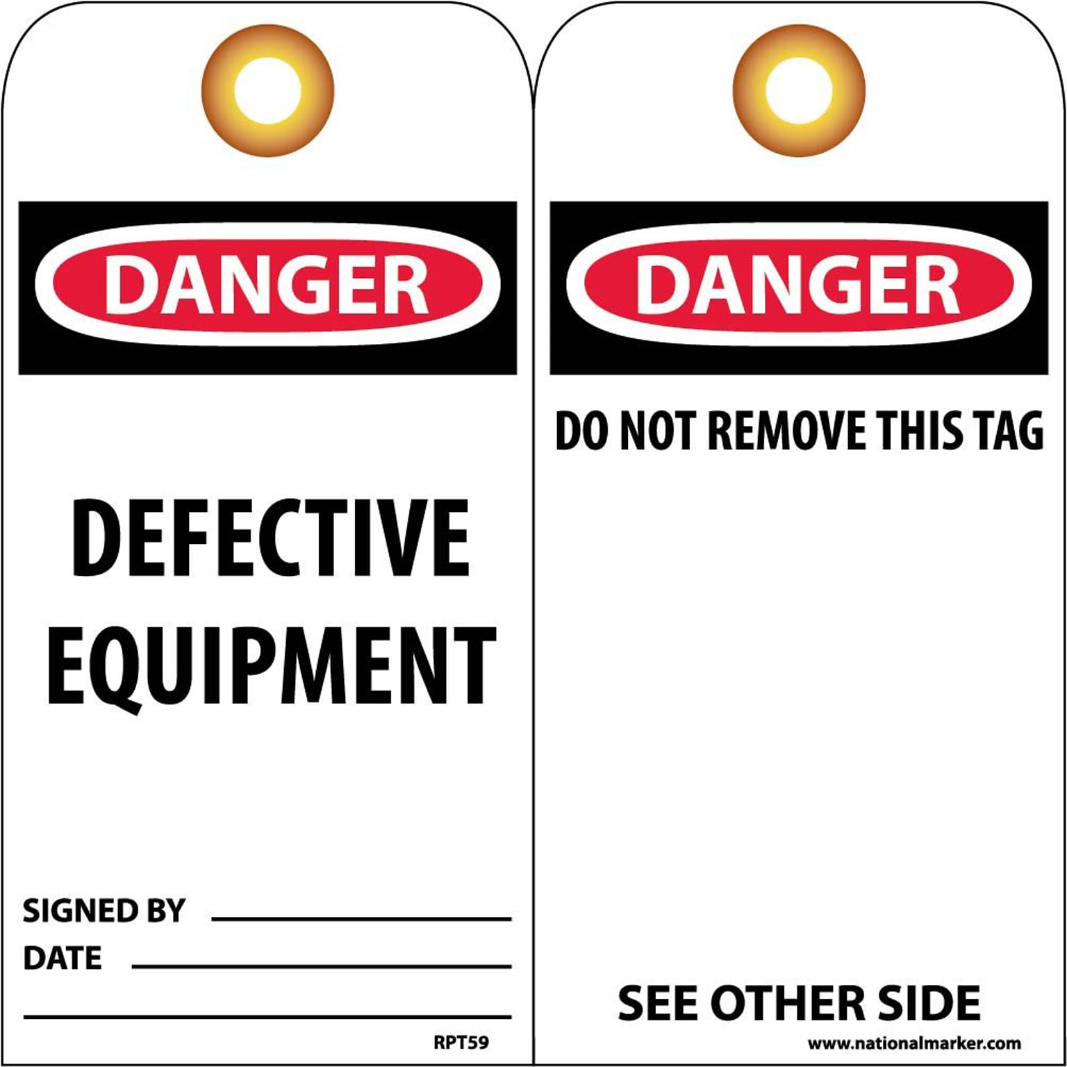 Accident Prevention Tags; Danger Defective Equipment, 6X3, Unrip Vinyl, 25/Pk W/ Grommet