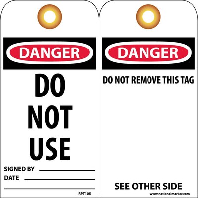 Accident Prevention Tags; Do Not Use, 6X3, Unrip Vinyl, 25/Pk W/ Grommet