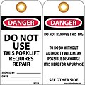 National Market Accident Prevention Tags Do Not Use This Forklift Requires Repair, 6 x 3, 25 Tags/Pack, 1/Pack (RPT138G)