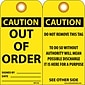 Accident Prevention Tags; Out Of Order, 6" x 3", .015 Mil Unrip Vinyl, 25 Pk W/ Grommet