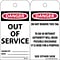 Accident Prevention Tags; Out Of Service, 6X3, .015 Mil Unrip Vinyl, 25 Pk