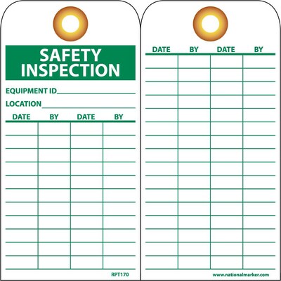 Accident Prevention Tags; Safety Inspection, 6 x 3, Grommet, Unrip Vinyl, 25/Pack W/ Grommet