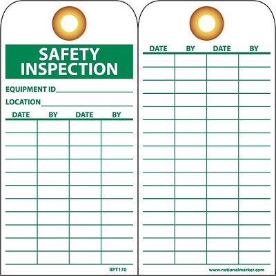 Accident Prevention Tags; Safety Inspection, 6X3, Grommet, Unrip Vinyl, 25/Pk W/ Grommet