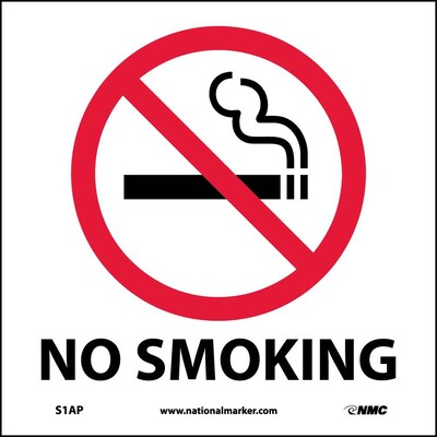 Information Labels; No Smoking, 4X4,  Adhesive Vinyl, 5/Pack