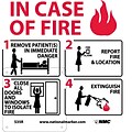 Information Signs; In Case Of Fire Instructions For Hospital (W/ Graphic), 7X7, Rigid Plastic