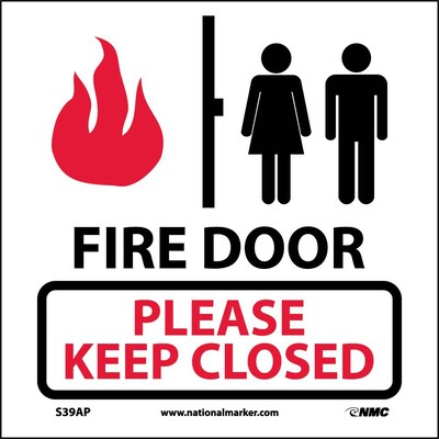 Information Labels; Fire Door Please Keep Closed (Graphic), 4X4, Adhesive Vinyl, Labels sold in 5/Pk