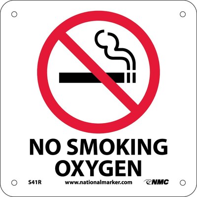 Notice Signs; No Smoking Oxygen (W/ Graphic), 7X7, Rigid Plastic