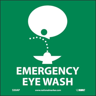 Information Labels; Emergency Eye Wash (Graphic), 4X4, Adhesive Vinyl, Labels sold in 5/Pack