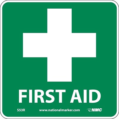 Notice Signs; First Aid (W/ Graphic), 7X7, Rigid Plastic