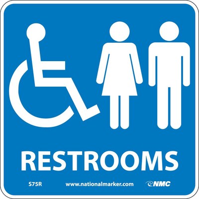 Restrooms (W/ Graphic), 7X7, Rigid Plastic, Information Sign