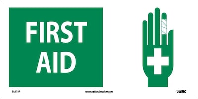 Information Labels; First Aid (W/ Graphic), 7X17, Adhesive Vinyl