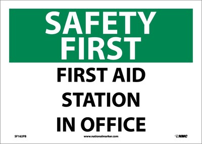 Safety First Information Labels; First Aid Station In Office, 10X14, Adhesive Vinyl